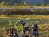 We zetten onze fietsen in het droge rijstveld en genieten hier van de zonsondergang