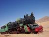 De tot dieseltrein omgebouwde stoomlocomotief bij het Station Wadi Rum